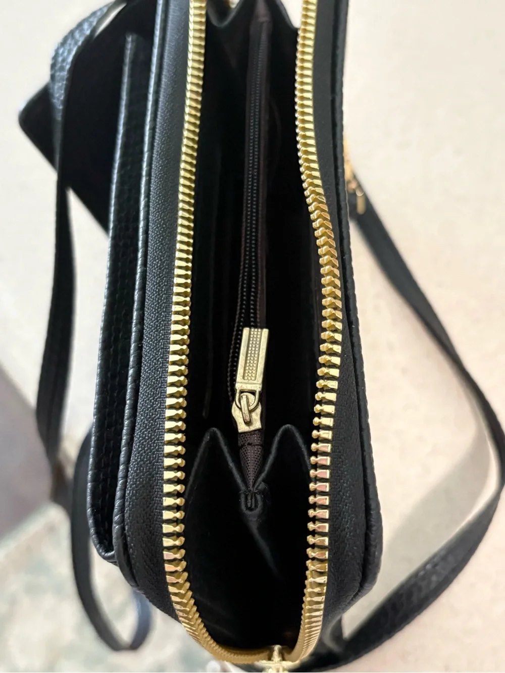 Forever Link Black Pebbled Crossbody Phone Pouch with Flap